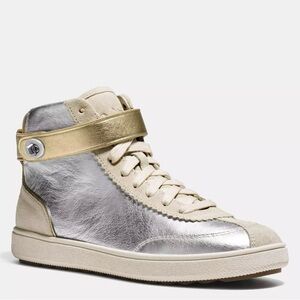 Coach Women's New sz 9 Silver and Beige High-Top Sneakers